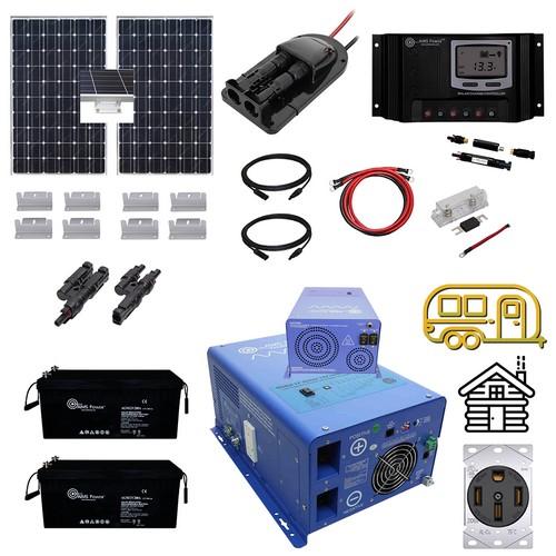 Aims Power, SCSAWTOOTH, Solar 380 Watt , Inverter Charger 3000 Watt & 5.12 kWh Battery | Complete Solar Kit & Power 50A Transfer RVs, Mobile Setups, or Small Backup Systems